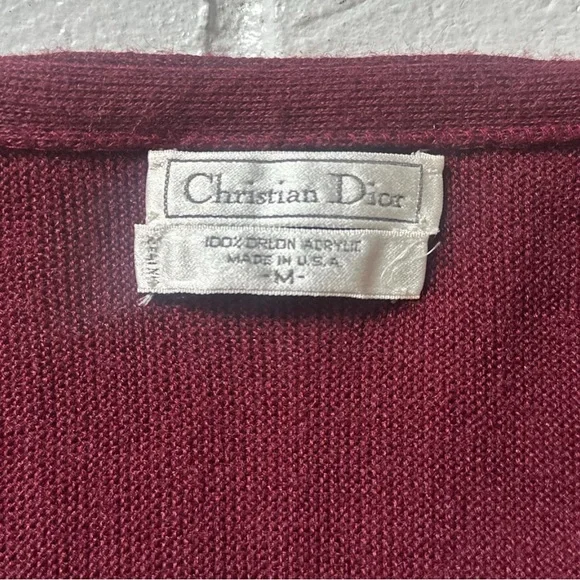 Vintage Christian Dior Burgundy V-Neck Button Cardigan